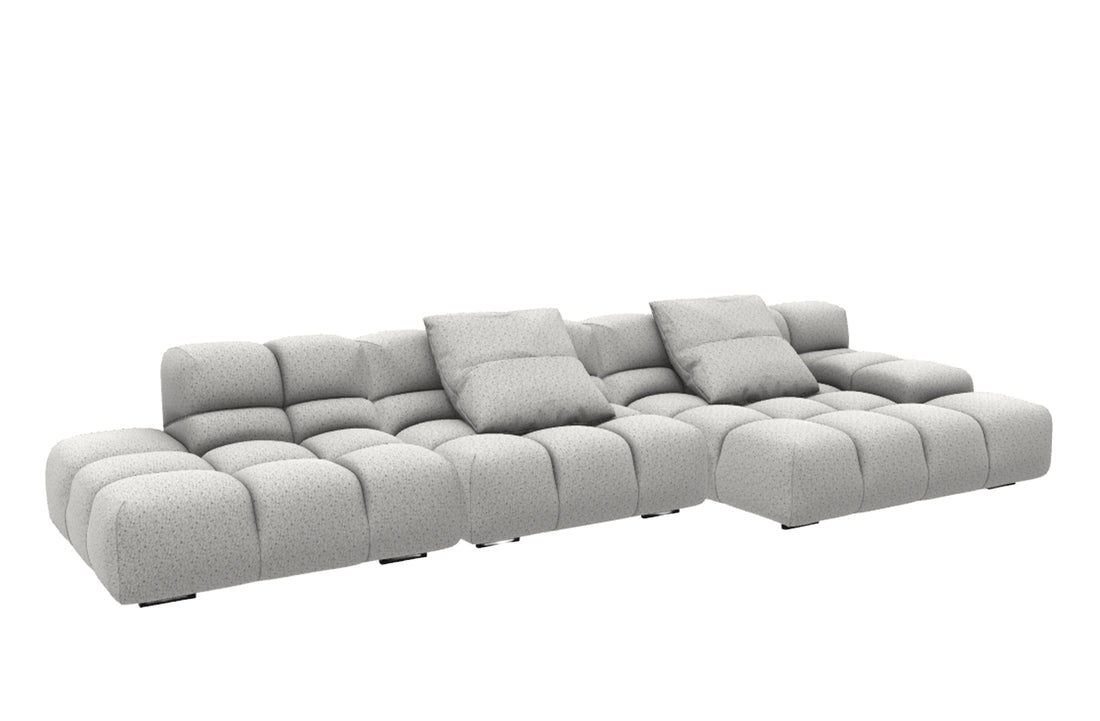 Sofa with Right Chaise + 2x 60x60cm Cushions / SAMBUCO White Cat Super Fabric