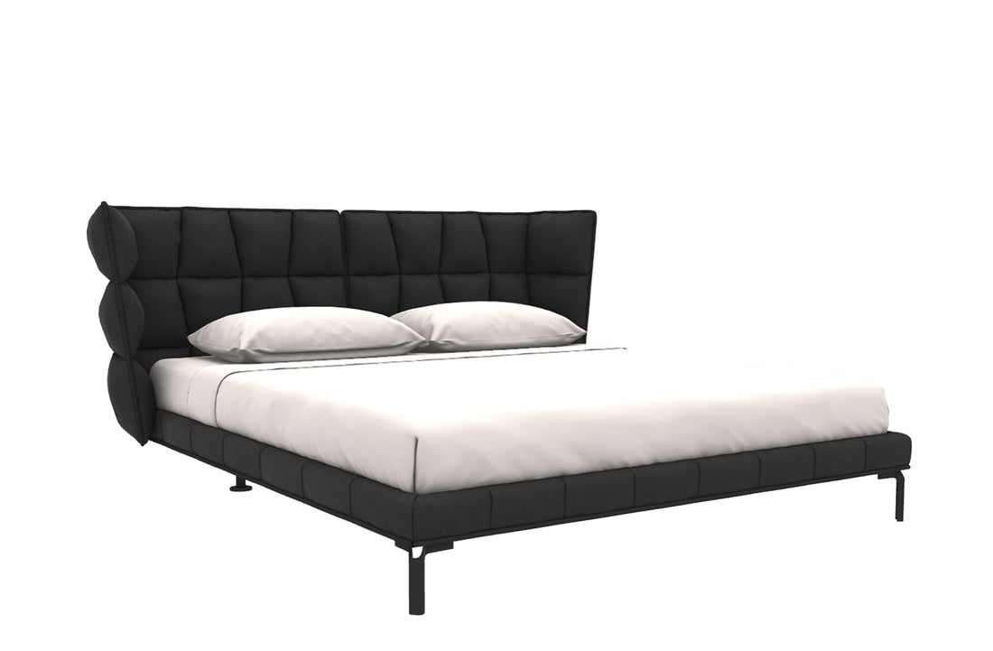 Bed for Mattress 180x200cm (Sold Separately) / ASTRO Anthracite Fabric / 2x Front Feet in Bronzed Nickel Painted/2x Recessed Feet in Black Painted