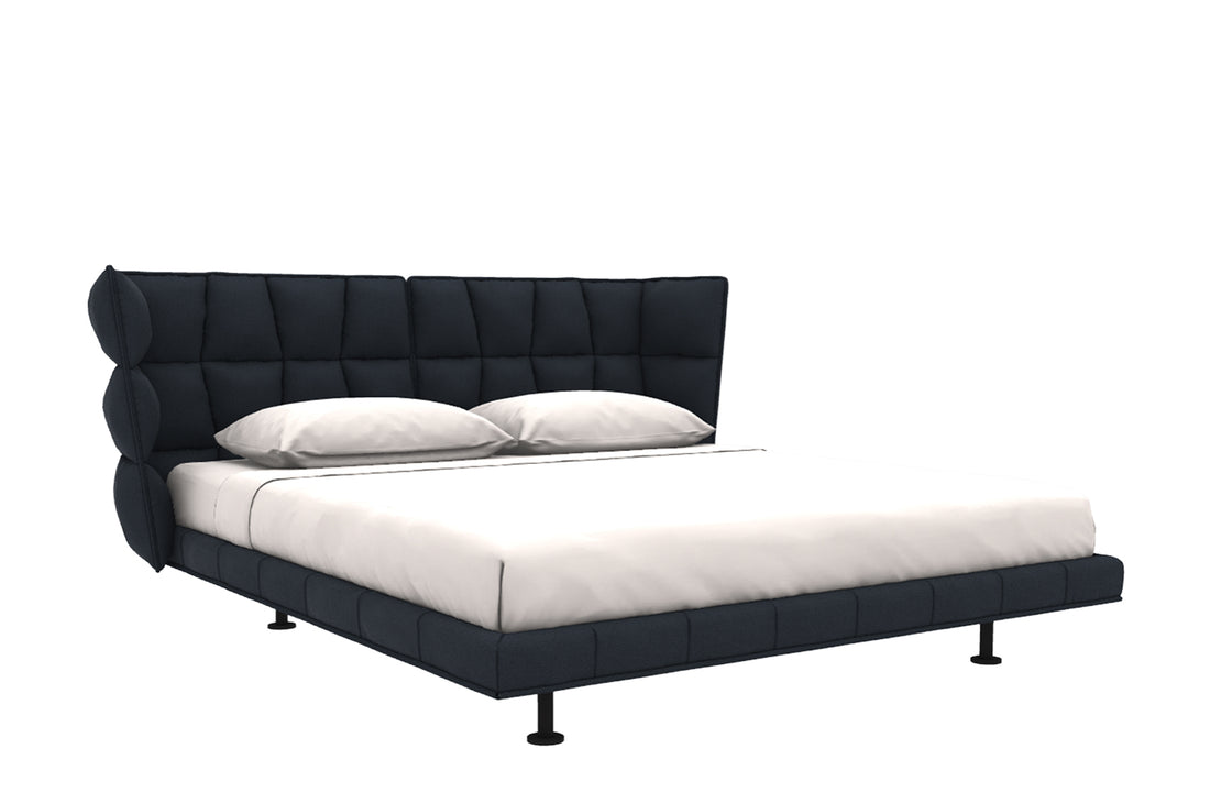 Bed for Mattress 180x200cm (Sold Separately) / ASTRO Blue Fabric / 4x Recessed Feet in Black Painted