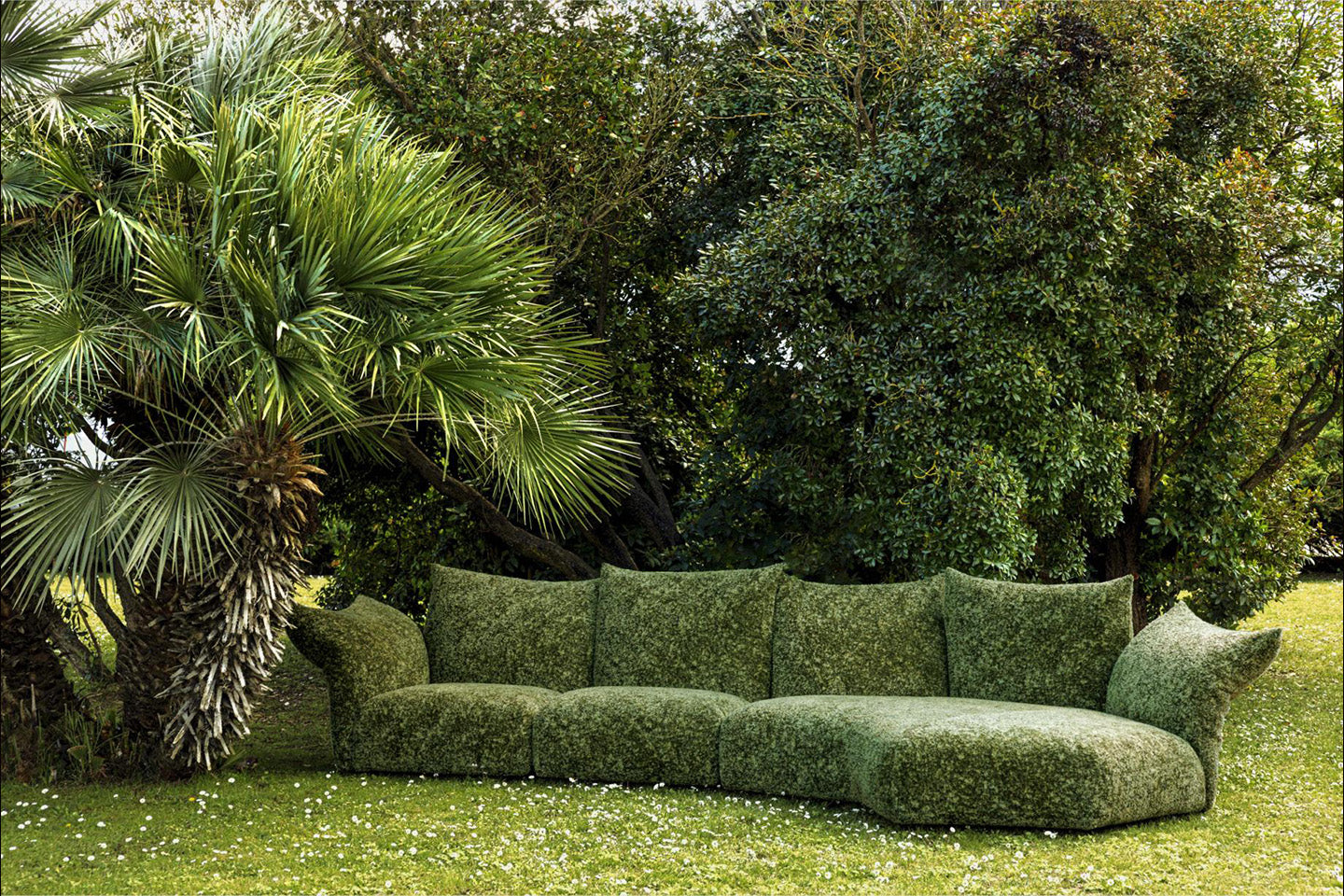 The Standard sofa upholstered in Alpine Green from the Every Stone Collection. Photography c/o Edra.
