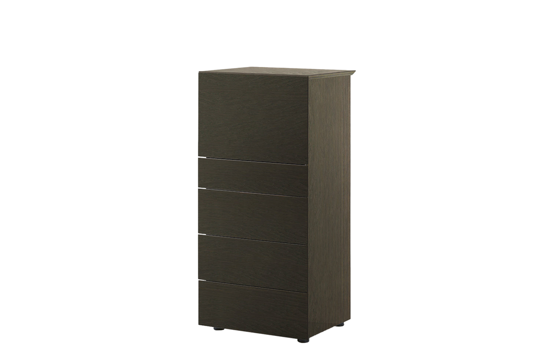 63.1x52.5x132 cm / Chest of 4 Drawers with Flap Door / Spessart Oak Structure + Mat Lacquered Moka Inner