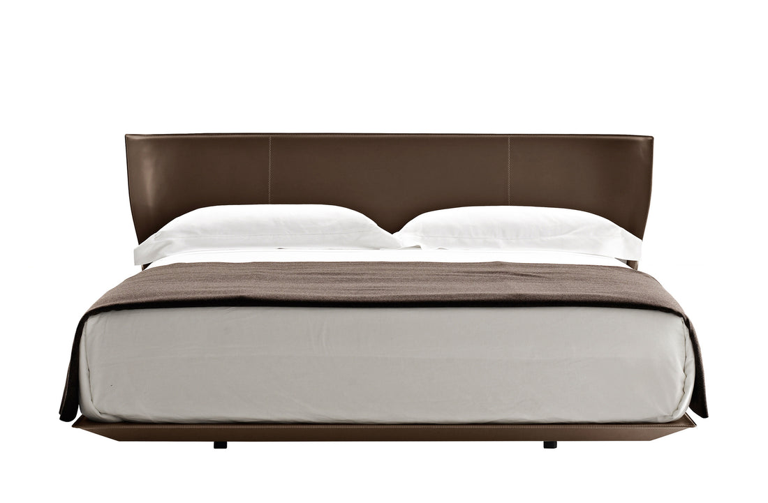 207x212x92-99 cm / Bed for Mattress 180x200 cm (Sold Separately) / Dark Brown Thick Leather