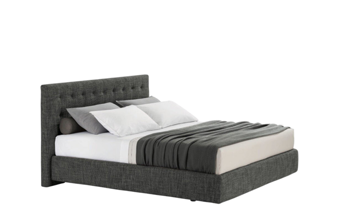 207.5x215x113 cm / Bed with Tip Up Storage for 180x200 cm Mattress (Sold Separately) / OLIMPIA Roccia  Fabric Cover + Quilted Headboard Backside in Canvas