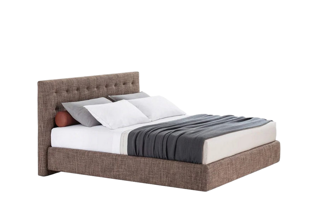 207.5x215x113 cm / Bed with Tip Up Storage for 180x200 cm Mattress (Sold Separately) / ANTEA Terra di Siena Fabric Cover + Quilted Headboard Backside in Canvas