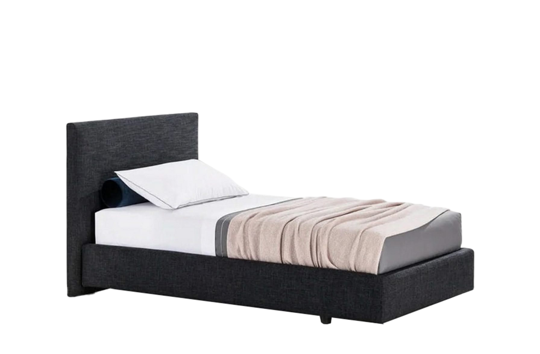 127.5x212x113 cm / Single Bed for 100x200 cm Mattress (Sold Separately) / CALEO Navy Fabric Cover + Headboard Backside in Canvas