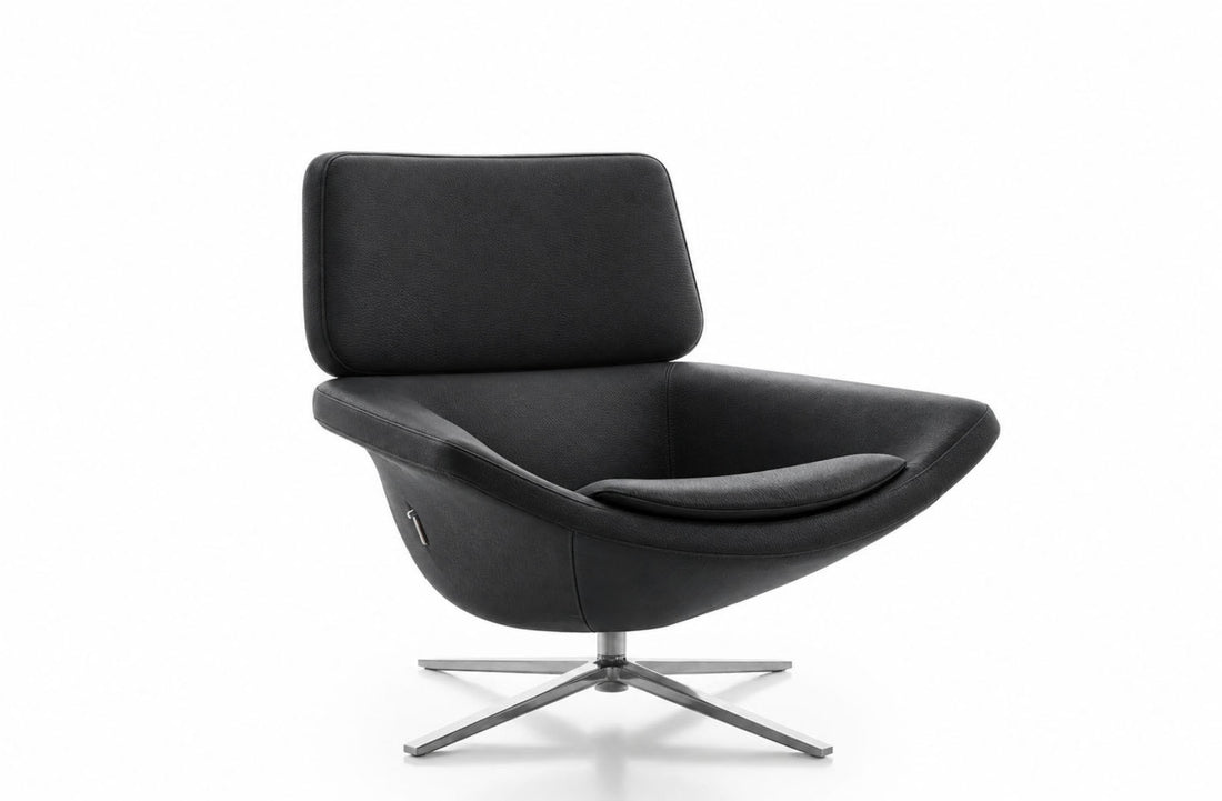 Swivel Armchair with Reclining Mechanism / KASIA Anthracite Leather / Bright Brushed