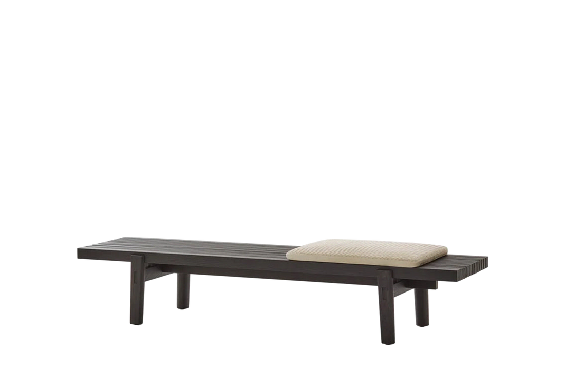 185x46.6x34 cm / Bench / Black Elm Structure + Woven NABUK Latte Leather Cushion