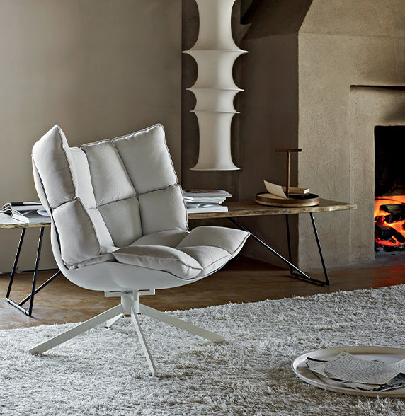 Husk Swivel Armchair with Armrests