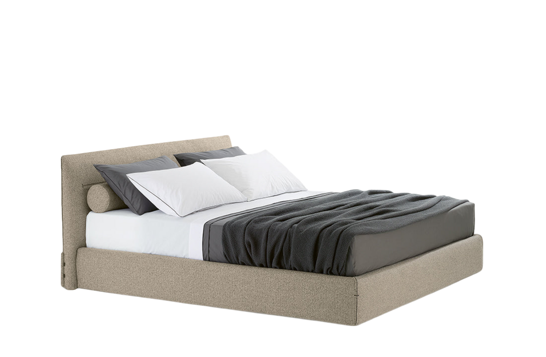 208x216x96 cm / Bed with Tip Up Storage for 180x200 cm Mattress (Sold Separately) / KITAMI Sabbia Fabric with Colour Nero Piping + Bigger Piston