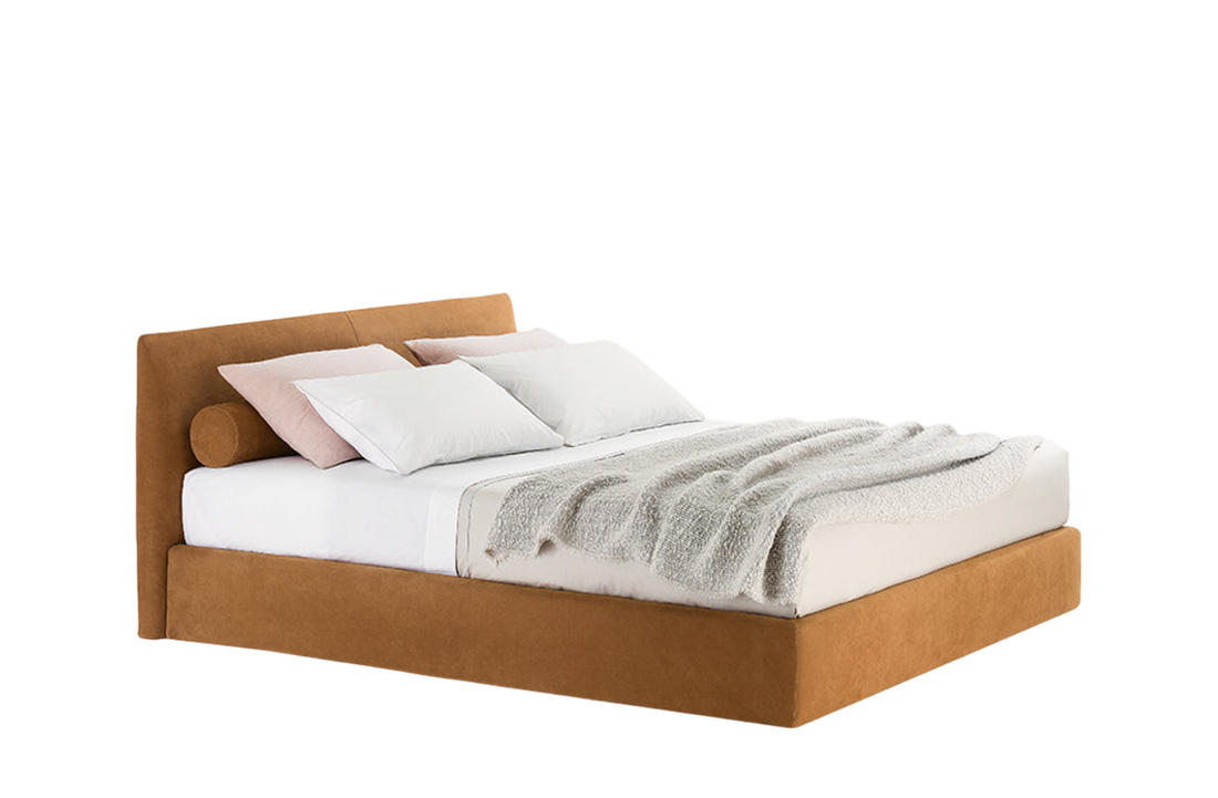 208x216x96 cm / Bed with Tip Up Storage for 180x200 cm Mattress (Sold Separately) / NABUK Ruggine Leather