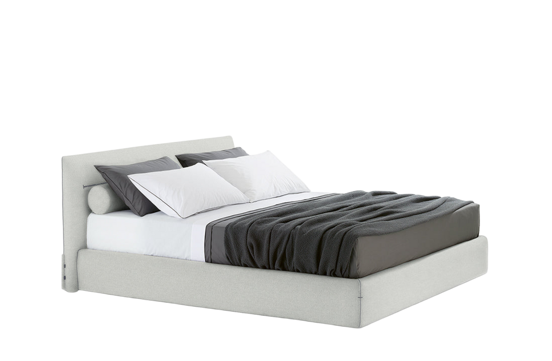 208x216x96 cm / Bed for 180x200 cm Mattress (Sold Separately) / LIMA Ecru Fabric with Colour Acciaio Piping