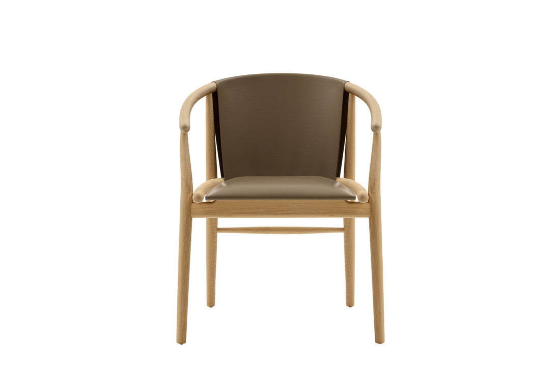61x58x76.5 cm / Chair with Backrest / Dove Grey Thick Leather/Brushed Light Oak