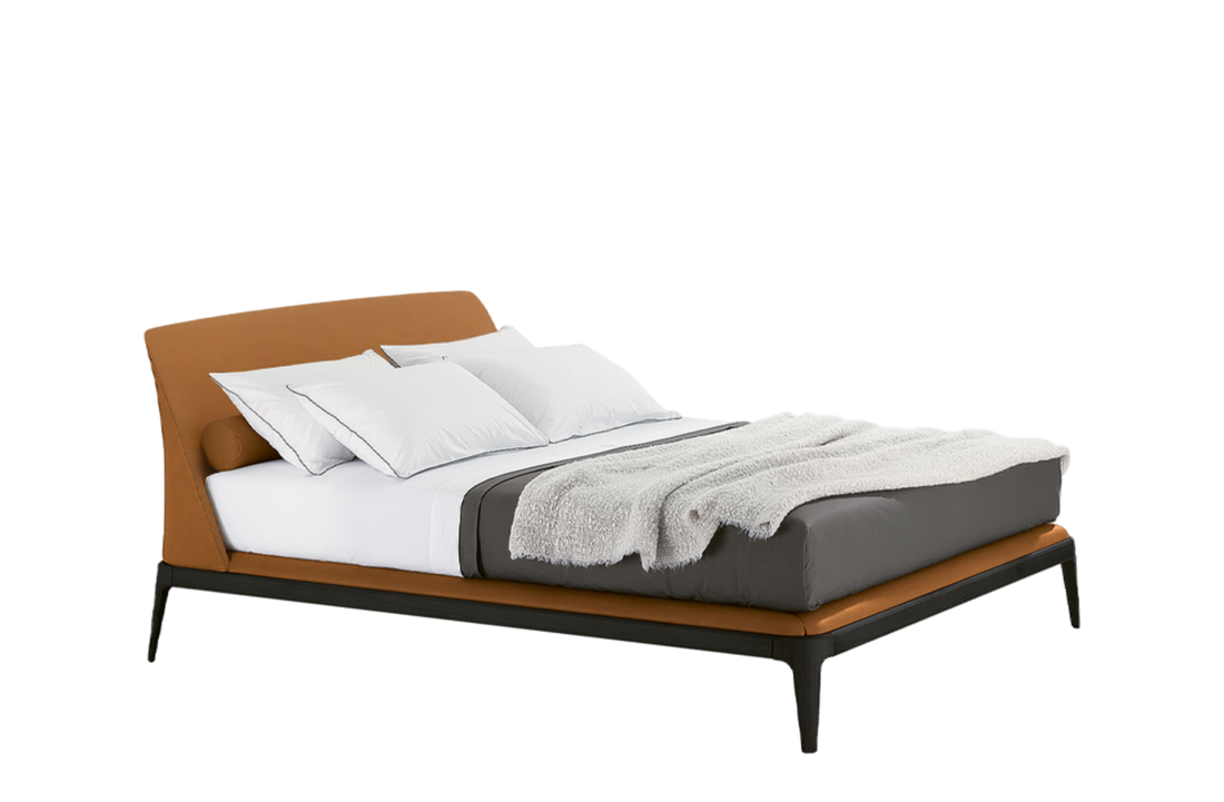 197x230x100 cm / Bed Wood 2 for 180x200 cm Mattress (Sold Separately) / NABUK Ruggine Leather External and NABUK Ruggine Leather Inner Headboard + Black Elm Structure and NABUK Ruggine Leather Cover Bed Frame