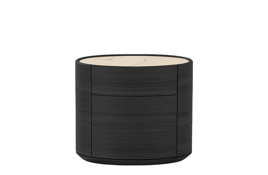60x41.2x52 cm / Bedside Table with 2 Drawers / Mat Marble Zecevo Top + Black Elm Structure