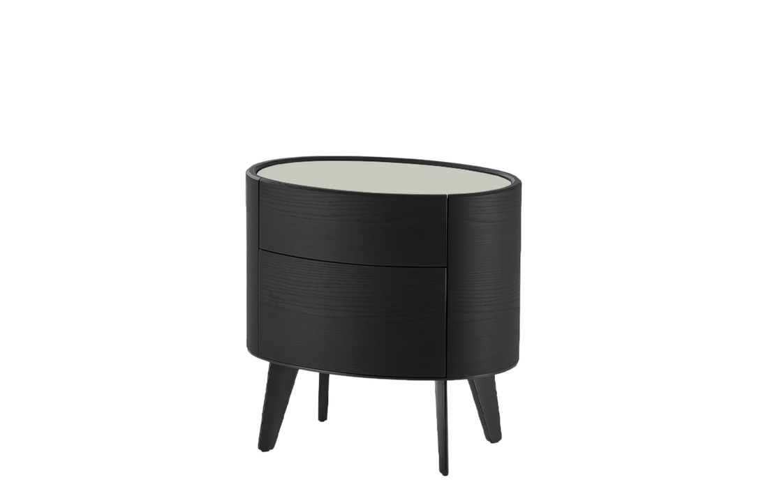 60x41.2x59 cm / Bedside Table with 2 Drawers / Hide Avorio Top + Black Elm Structure + Mat Brown Nickel Feet