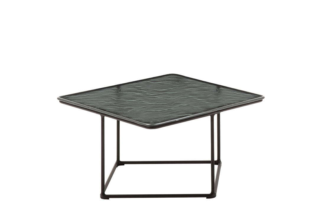 65x65x38cm / Quartz Grey Molten Glass / Matt Black Painted