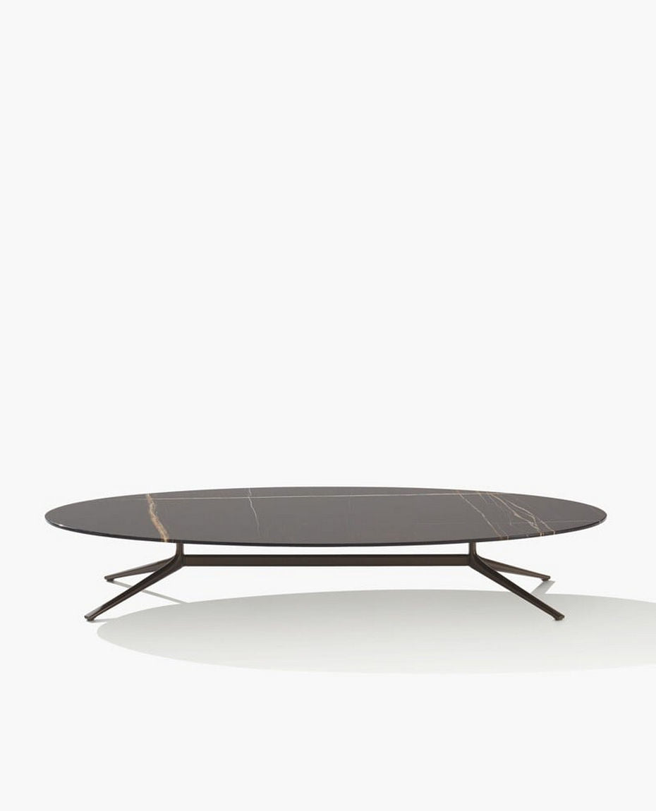 MOTA180O / Oval Coffee Table / Glossy Marble Sahara Noir Top with Polyester Finish + Mat Brown Nickel Structure