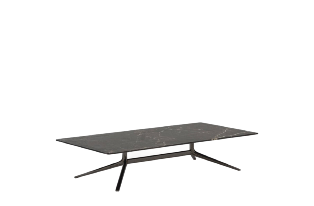140x70x29 cm / Coffee Table / Glossy Marble Saint Laurent Top + Glossy Brown Nickel Structure