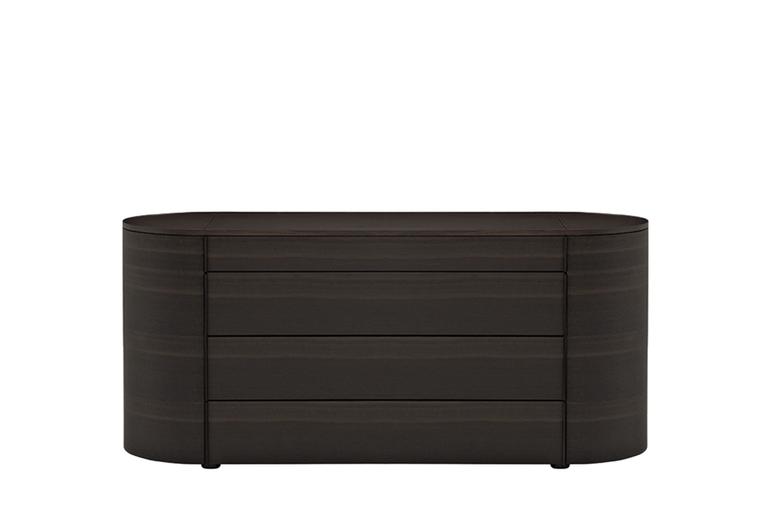 166.5x57x78 cm / Chest of Drawers with 4 Drawers / Spessart Oak Structure and Top + Hide Caffe Handles