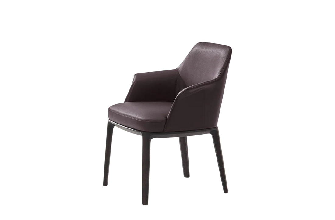 63x60x78 cm / Chair with Armrest Wood 2 / SOFT Prugna Leather + Black Elm Structure