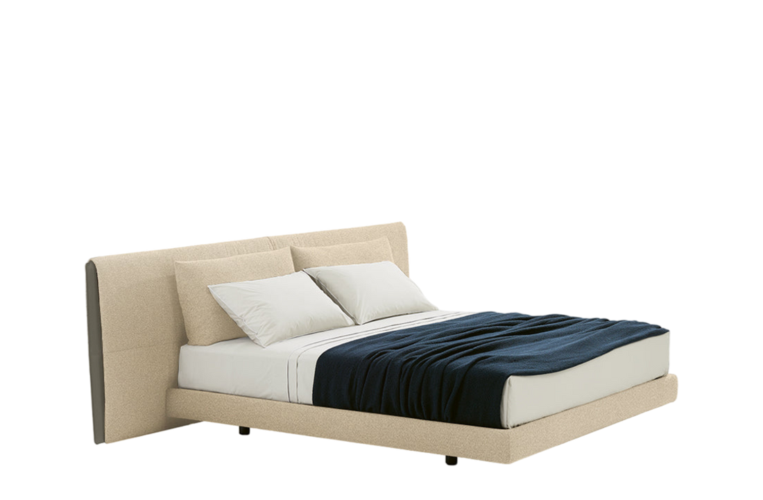 Bed for 1800x2000mm Mattress (Sold Separately) / BREST Crema Fabric Cover + Headboard Inserts in Hide Fango