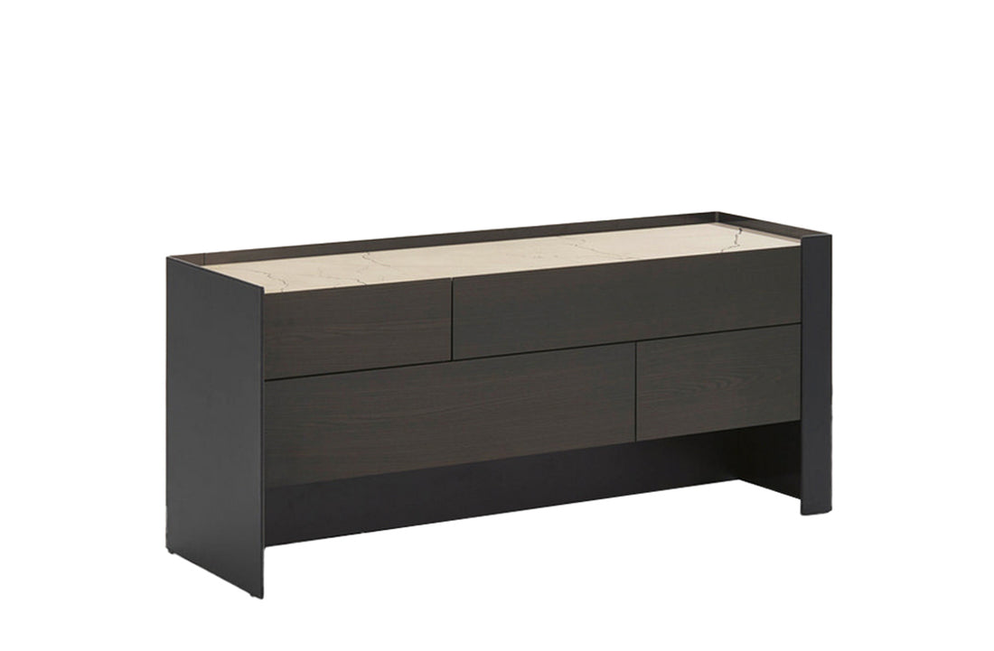COCE1 / Chest of 4 Drawers / Hide 02 Nero Outer Structure + Glossy Brown Nickel Inner Structure + Mat Marble Zecevo Top + Black Elm Drawer Front