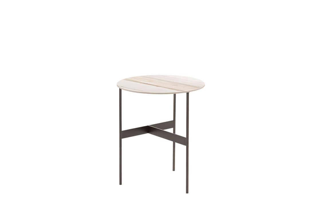 Round Top 42 cm / Calacatta White Porcelain Stoneware / Pewter Painted