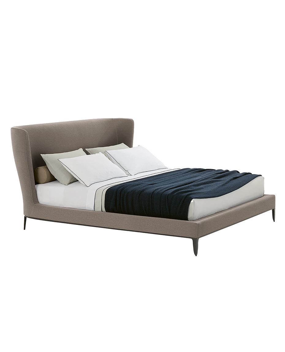 1x LMGM5 + 1x TEGM5 / Bed for 1800x2000mm Mattress (Sold Separately) / NAXOS 17 Corda Cat E Fabric with Sahara Piping + Glossy Brown Nickel Frame