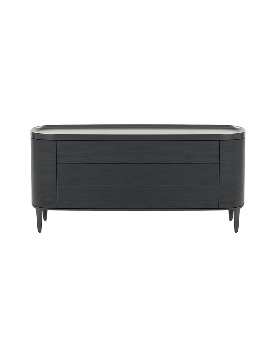 COGM1 / Chest of 3 Drawers / Black Elm Structure + Mat Lacquered Bronzo LO23 Top + Glossy Brown Nickel Feet