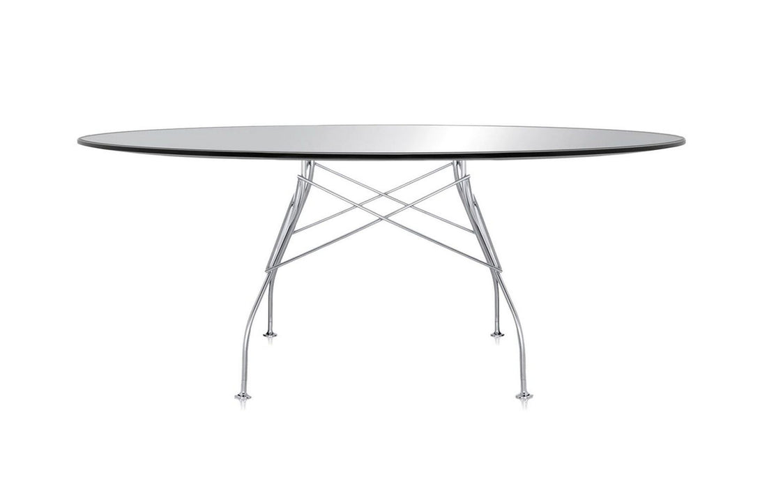 Chrome / Polyester Black with Glass Top