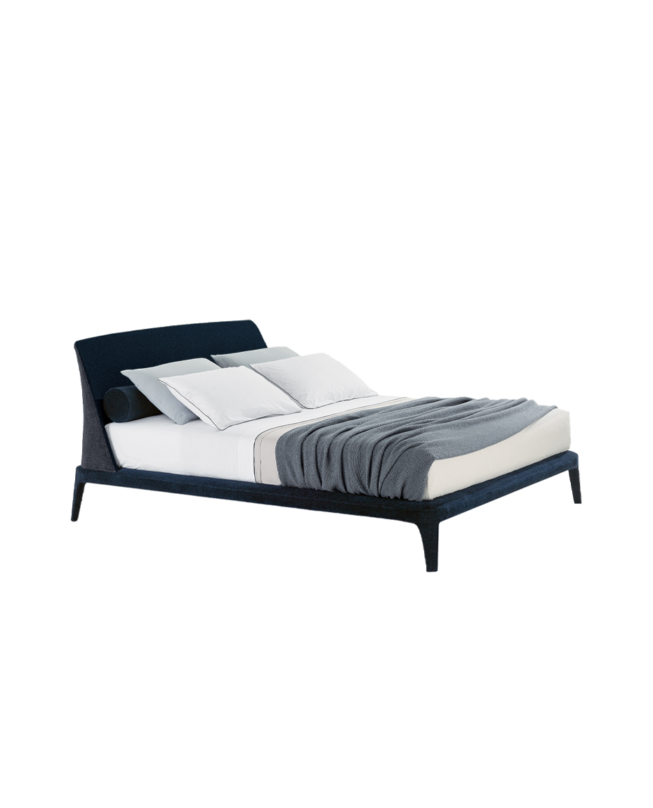 1x LMKEKN + 1x TEKENK / Bed for 1930x2030mm Mattress (Sold Separately) / KITAMI 11 Oceano Cat E Fabric External and NAXOS 27 Prussia Cat E Fabric Inner Headboard + NAXOS 27 Prussia Cat E Fabric Cover Bed Frame