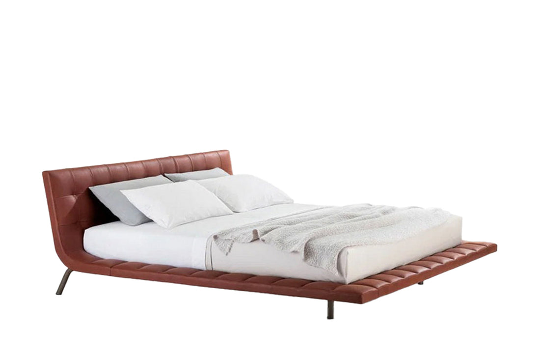 LMON5 / Bed for 1800x2000mm Mattress (Sold Separately) / SILK 10 Terracotta Cat S Leather + Mat Brown Nickel Feet