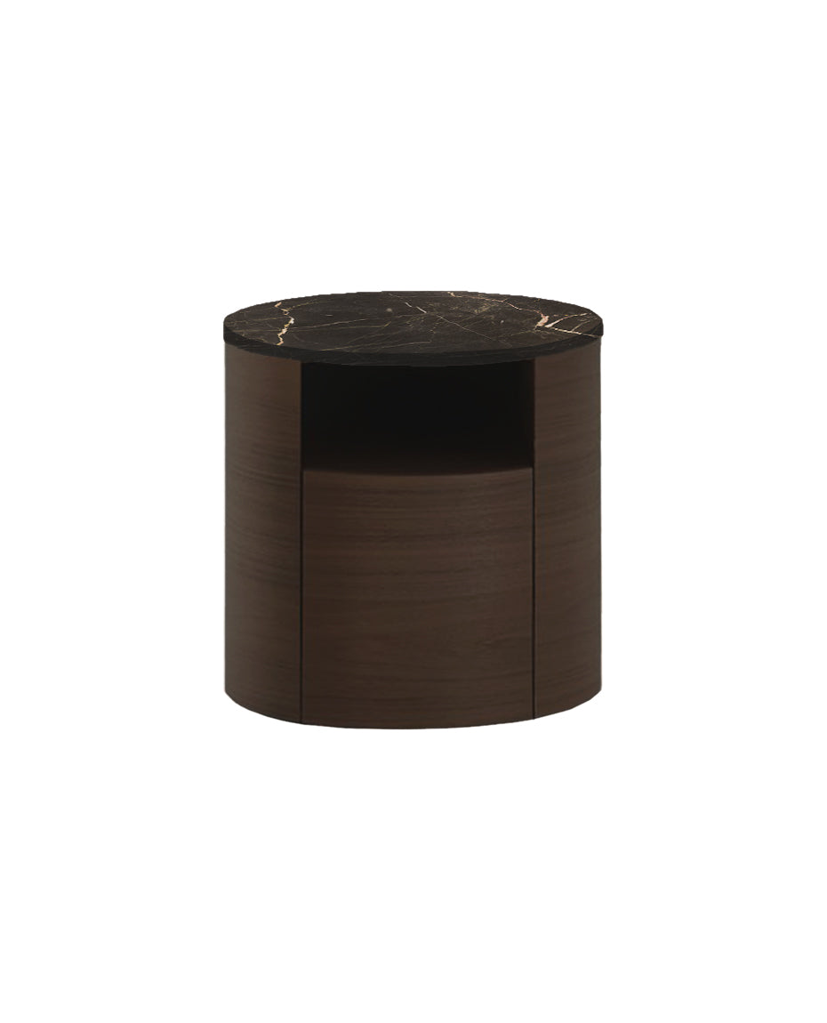 CDON4 / Bedside Table with 1 Drawer / Spessart Oak Structure + Glossy Saint Laurent Marble Top