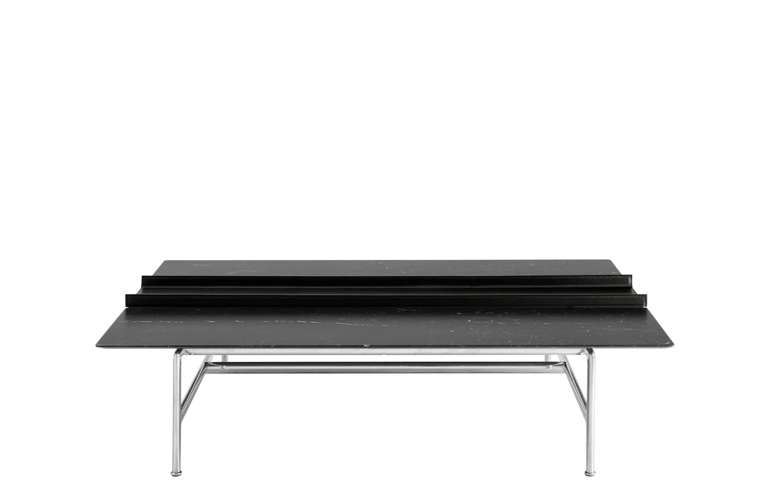 Rectangular Top with Tray in Black Thick Leather 1121150 180x130cm / Matt Marquinia Black Marble / Bright Brushed