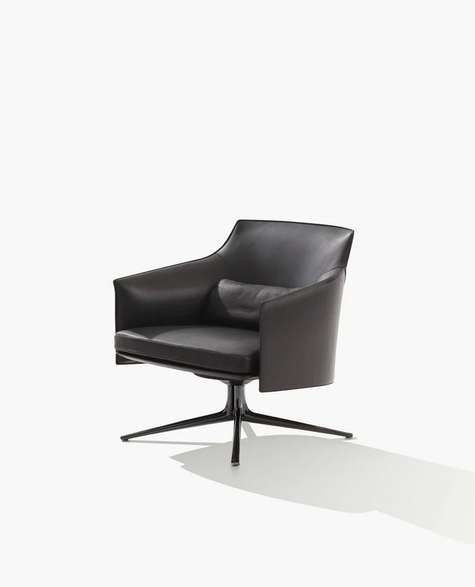 1x STPG705 + 1x STPR040 / Armchair / Hide 02 Nero Outer Cover + SOFT 13 Carbone Cat Y Leather Inner Cover and Seat Cushion + Glossy Brown Nickel Swivel Base + SOFT 13 Carbone Cat Y Leather Lower Back Cushion